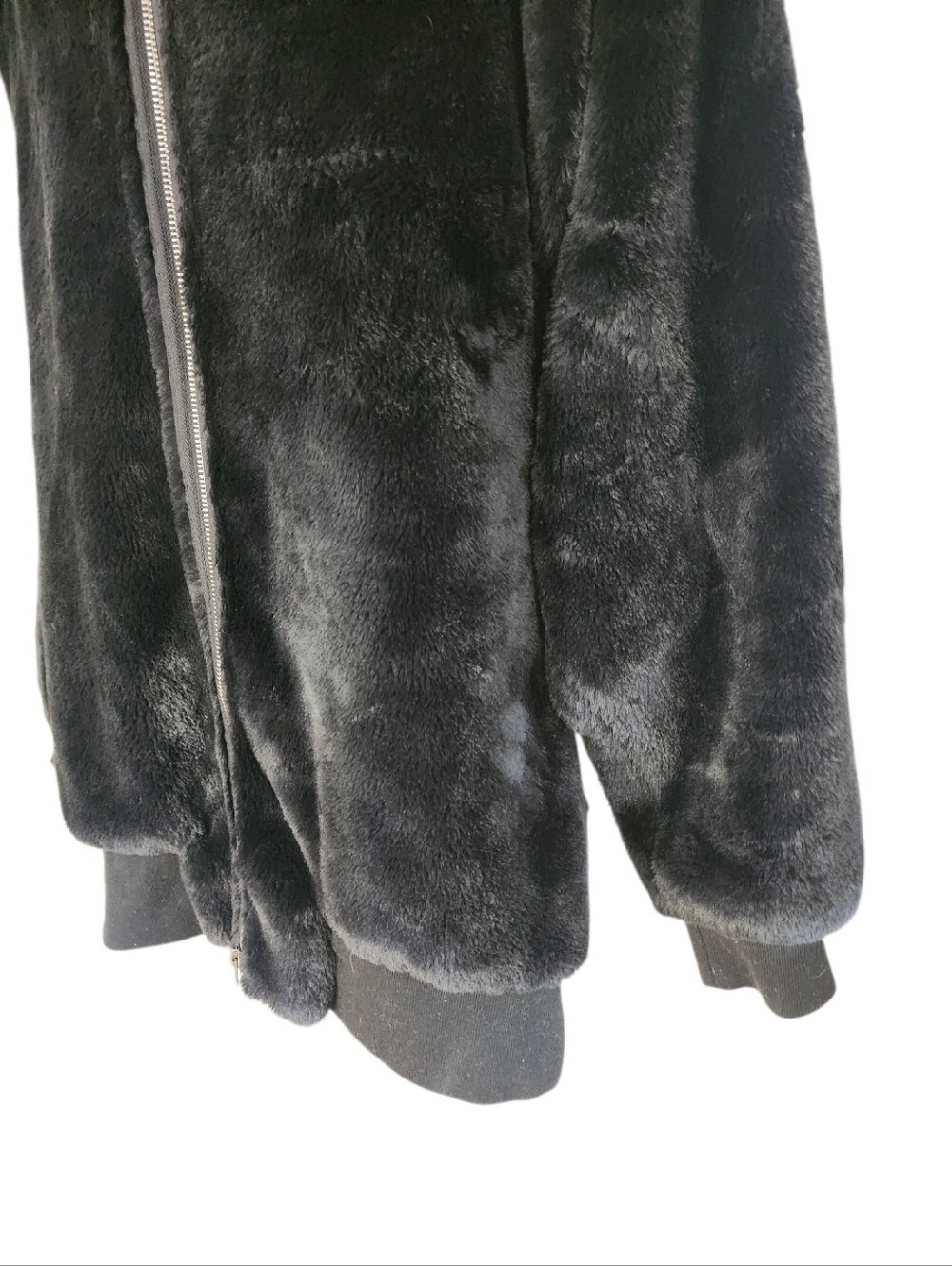 Free People Oversized Black Faux Fur Hooded Zip Jacket XL - Picture 5 of 10